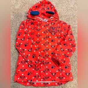 Disney Minnie Mouse Polka Dot Raincoat Jacket With Built In bag Size 9/10